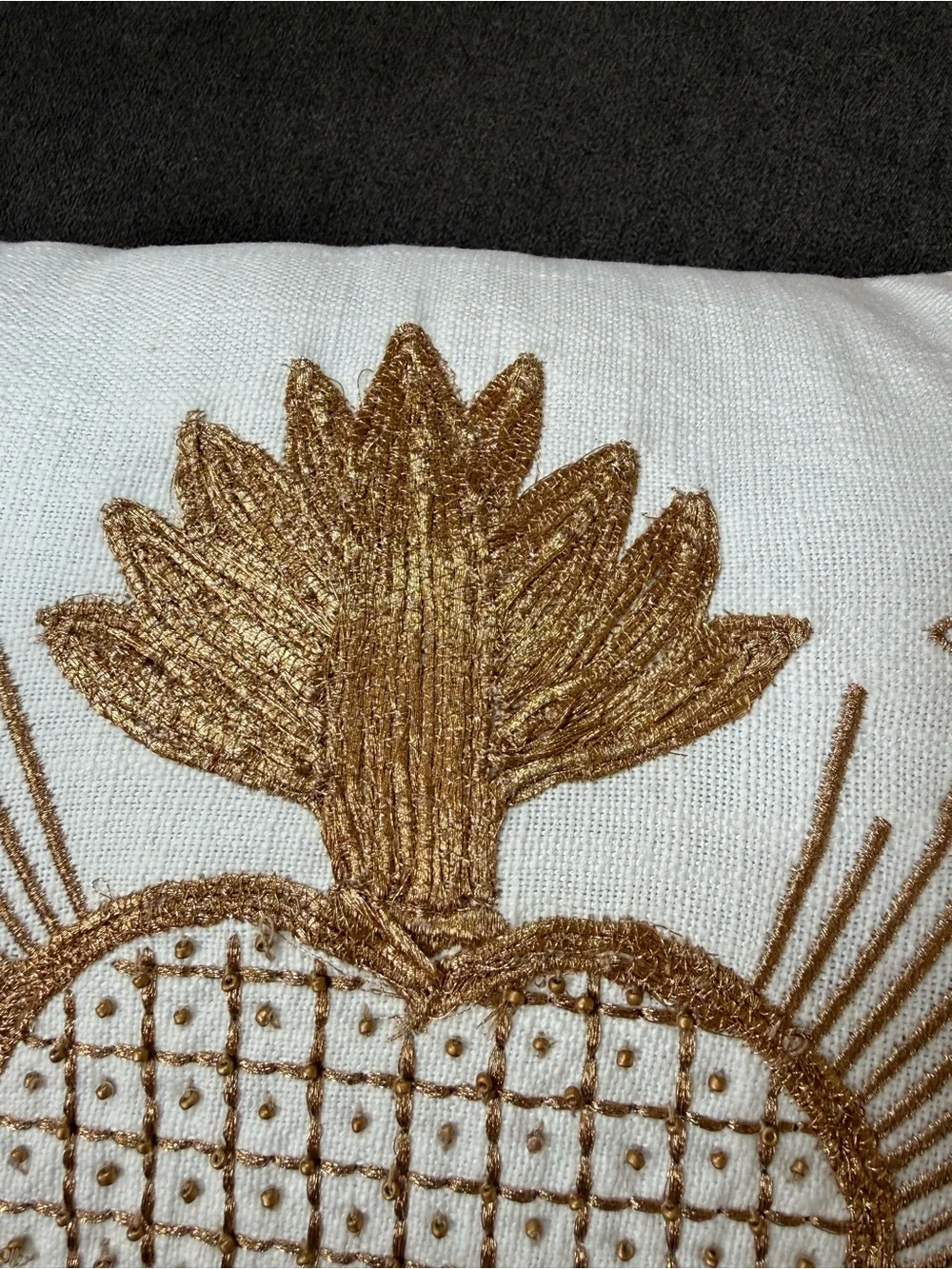 Pottery Barn Gold Heart Filled Pillow